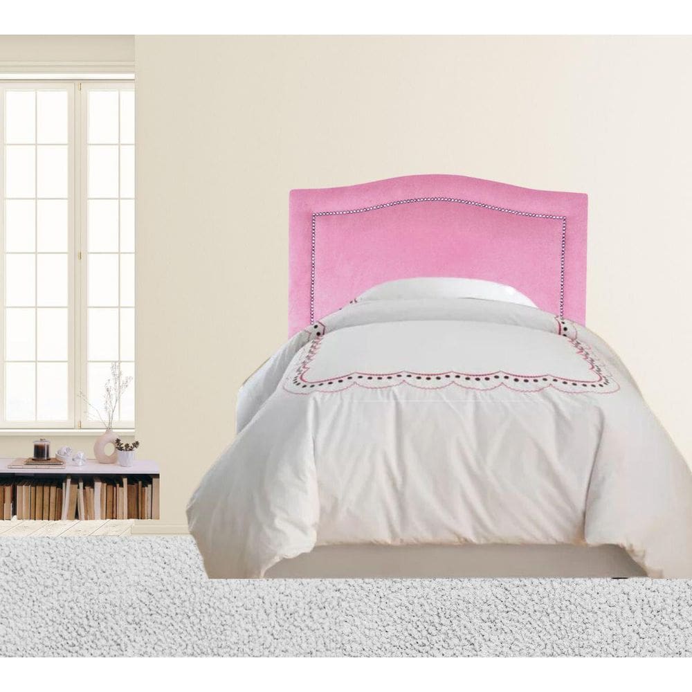 Cabeceira Cama Box Solteiro Línea Tachas Em Veludo Rosê