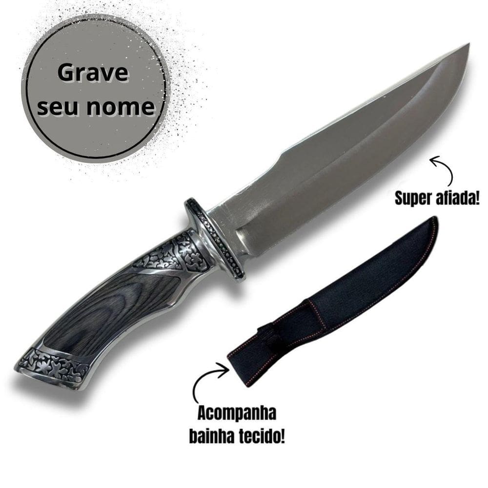 Faca Personalizada Para Caça E Churrasco Com Bainha Cinza