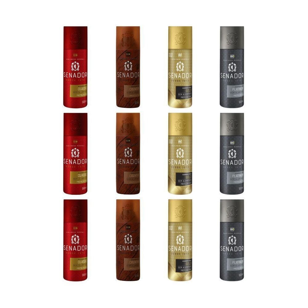Kit 12 Desodorante Senador Classic+Country+Gold+Platinum