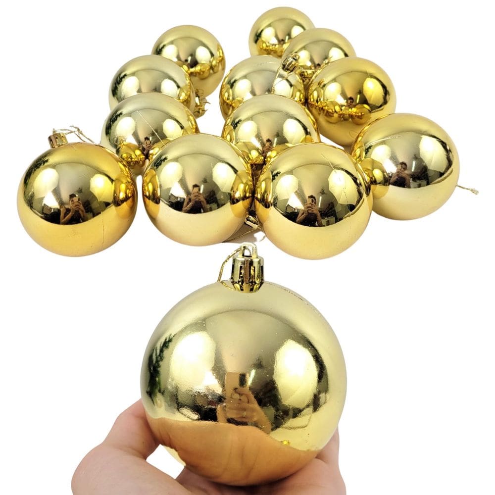 Kit 12 Bola De Natal Dourada Brilhante 8Cm Para Árvore