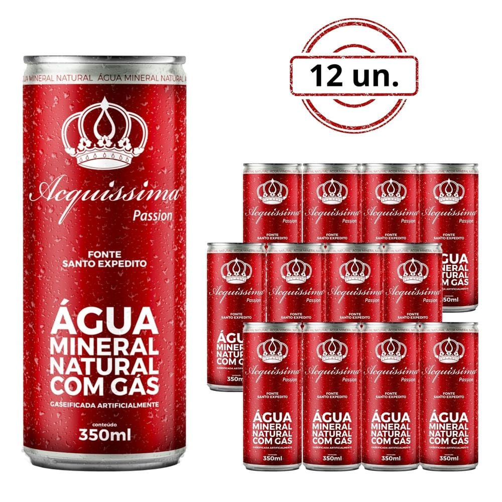 Kit 12 Latas Agua Com Gas Acquissima Passion 350 Ml