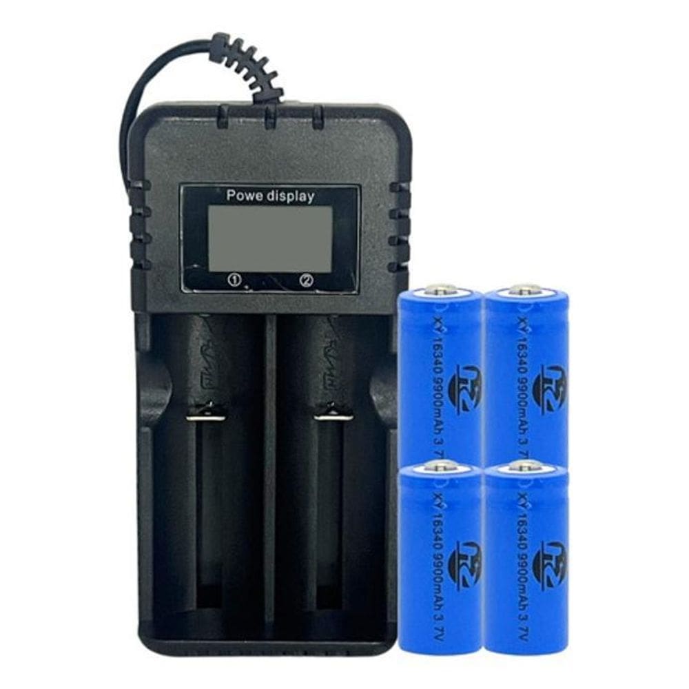 Carregador Duplo + 4 Baterias Gold 16340 Cr123A Recarregável