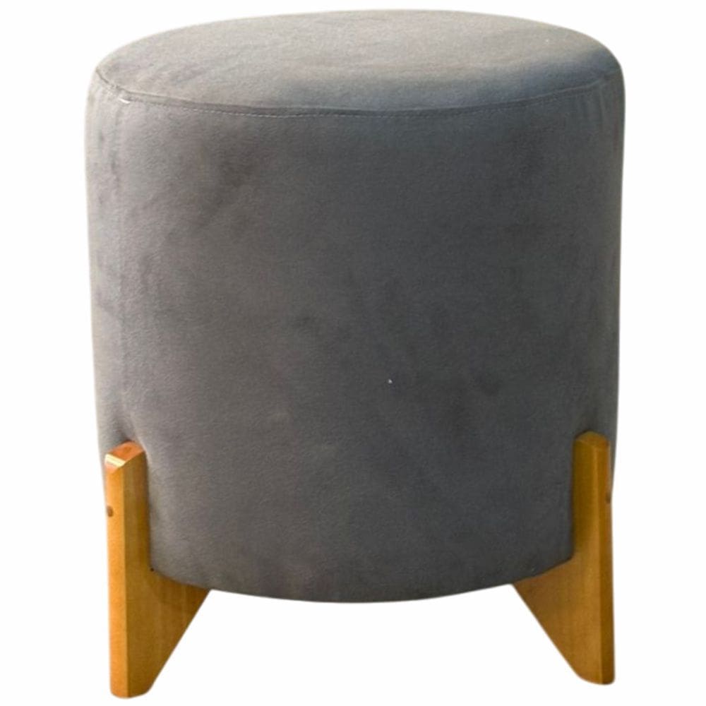 Puff banqueta Conflex Coral redondo em tecido veludo pés de madeira maciça Grafite