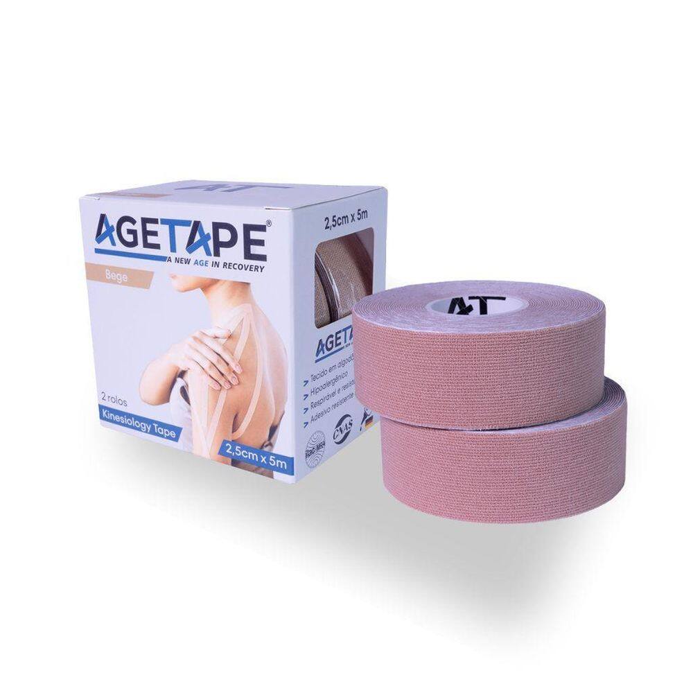Agetape Kinesiology Tape - 2 Rolos - 2,5Cm X 5M - Bege