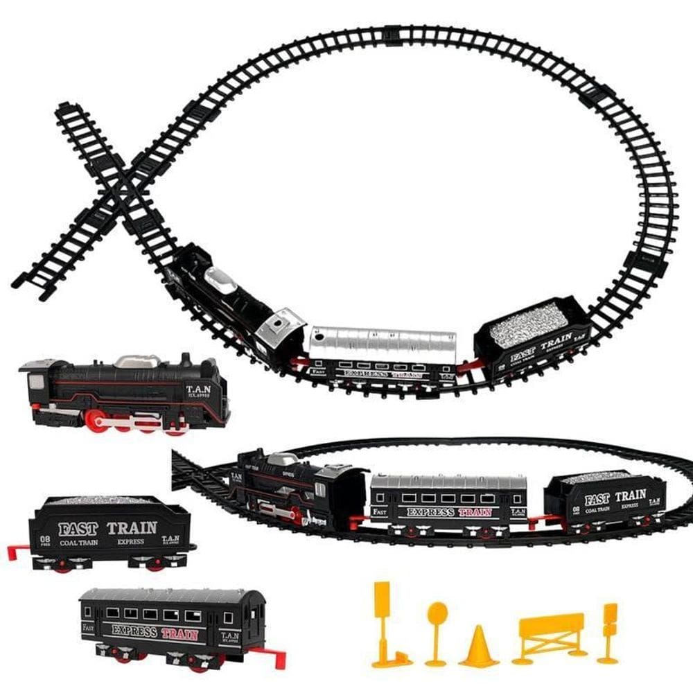 Trem Ferroviário De Brinquedo Com Vagões Trilhos Som E Luz