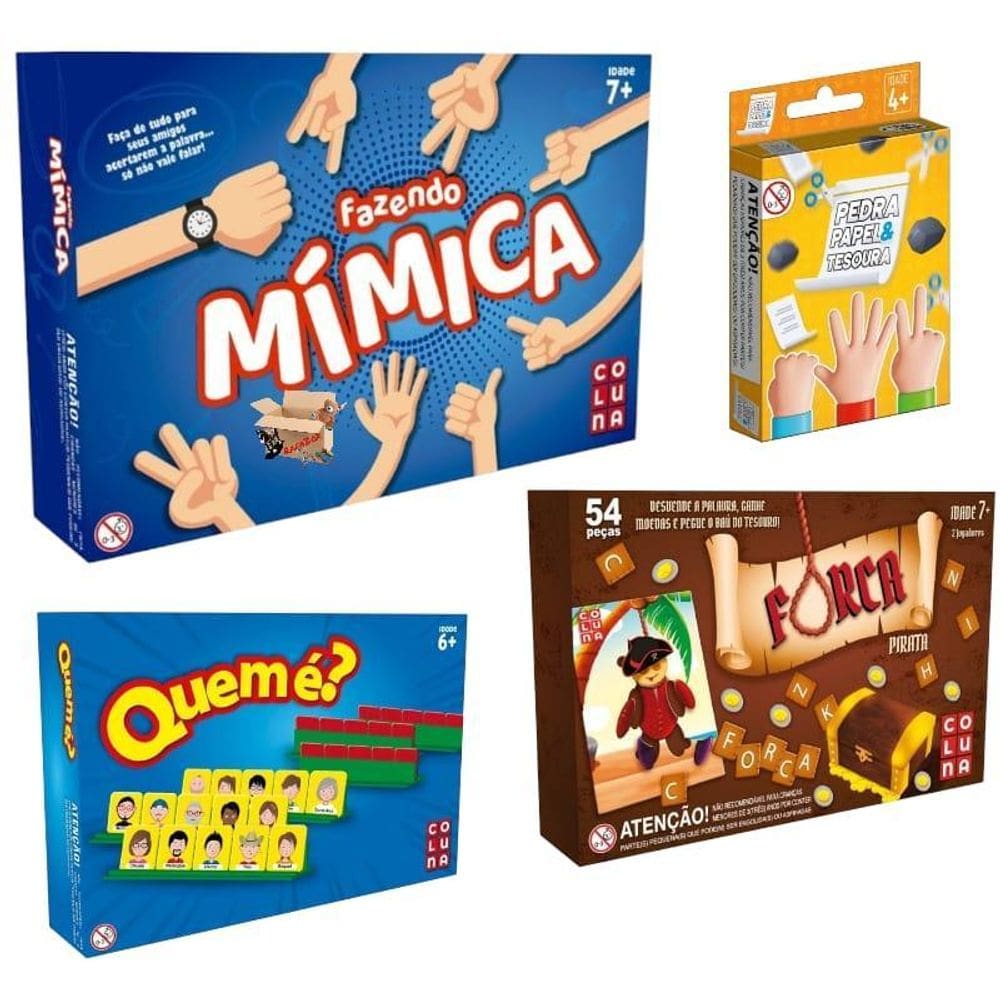 Kit 4 Jogos Mímica + Forca + Quem É + Pedra Papel E Tesoura