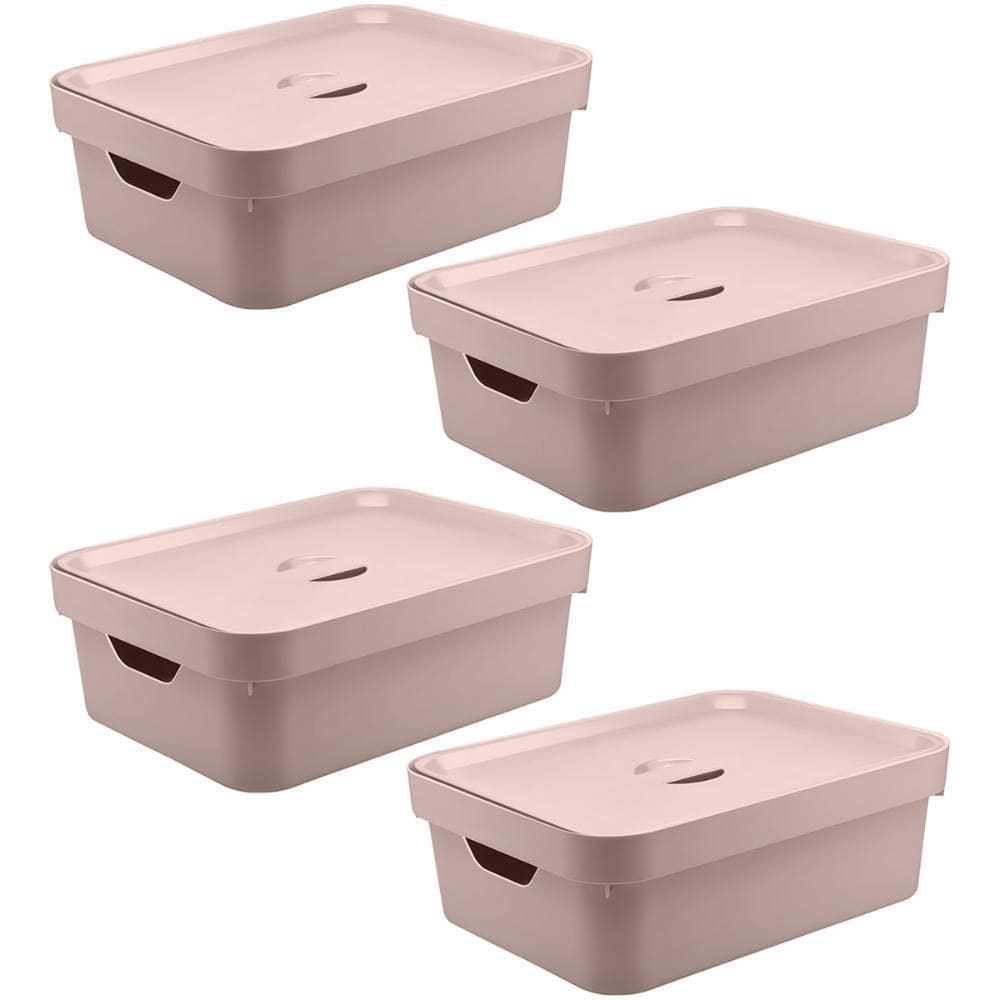 4X Caixa Plastica Multiuso Organizadora 10,5L Ou Cube Rosa