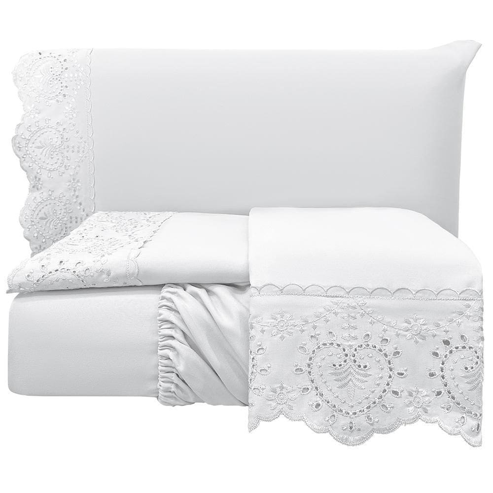 Jogo Cama Lençol King Nupcial Percal 300 Fios 4 Peças Branco
