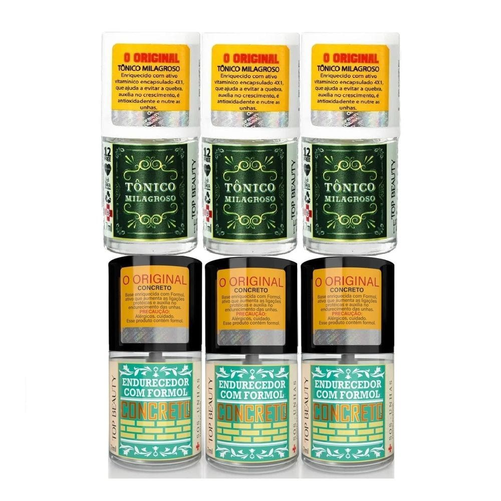 6 Bases Unhas Concreto Endurecedor + Base Tônico Milagroso