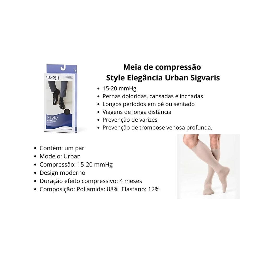 Meia Sigvaris Urban 3/4 15-20 Mmhg 193B Preta - G