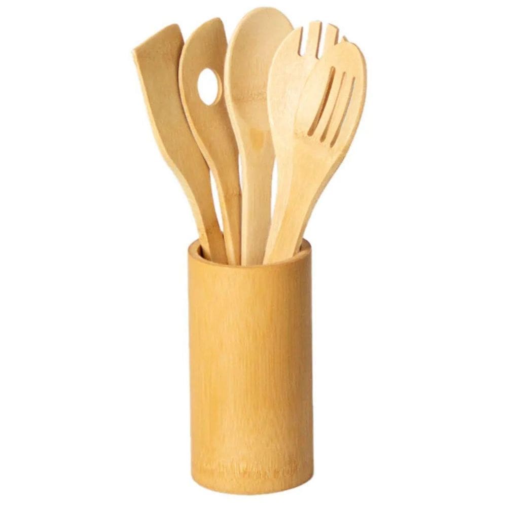 Kit Utensílios De Bambú 6 Pçs 100% Bambú Natural Paramount