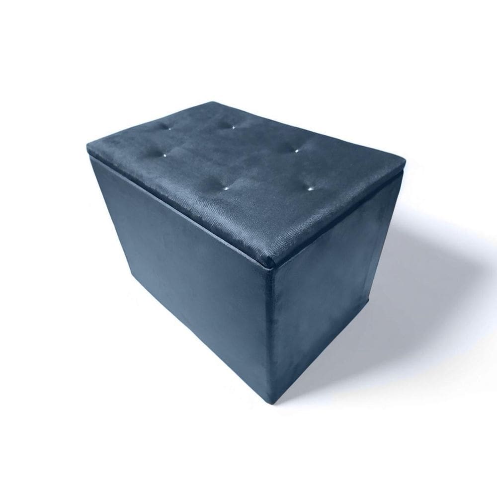 Puff Baú Botão Banqueta Suede Organizar Decorar 55Cm Azul