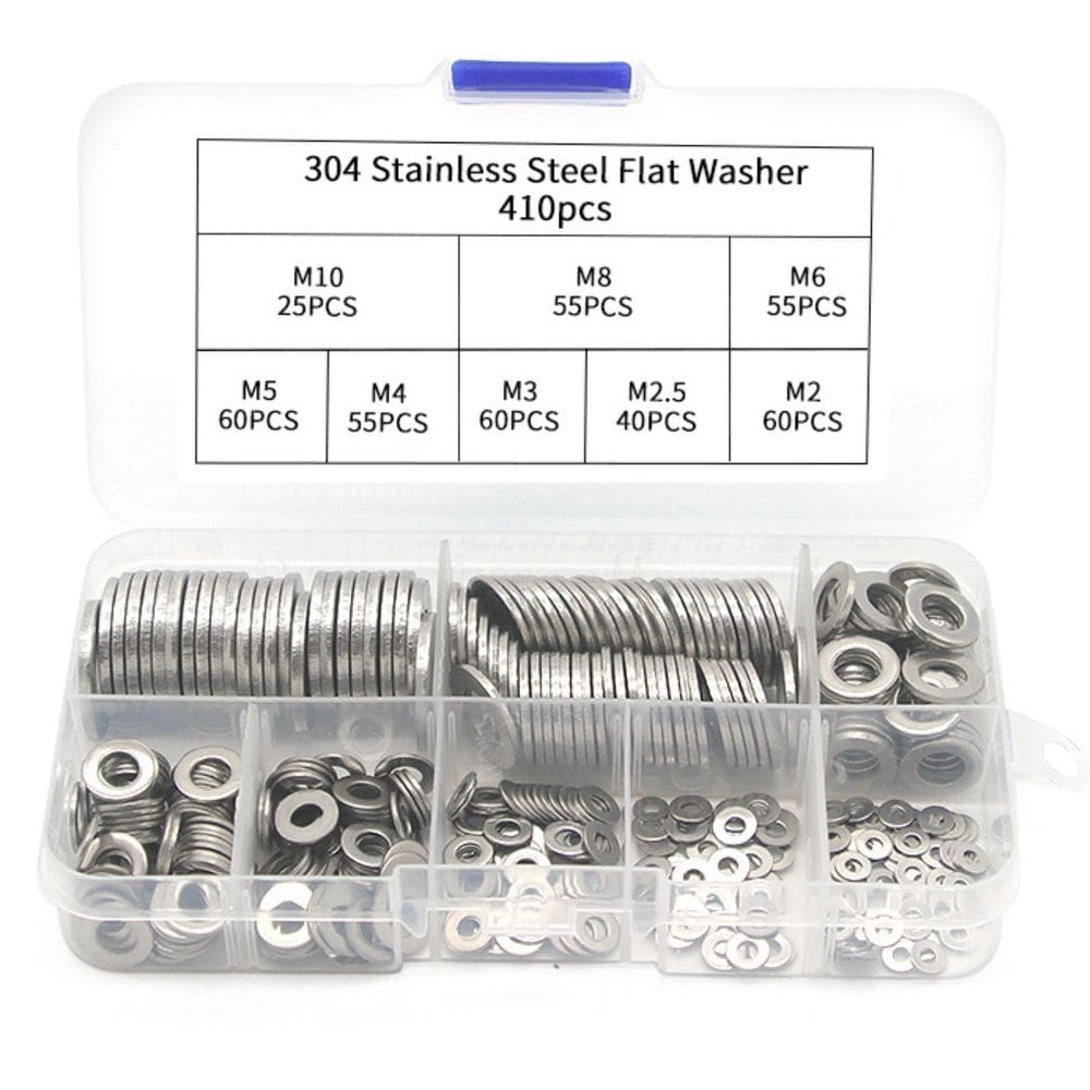 Kit 410 Arruelas Planas Aço Inox M2 M2.5 M3 M4 M5 M6 M8 M10