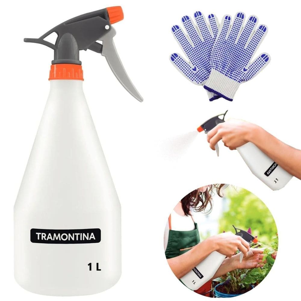 Borrifador Pulverizador Jardinagem 1 Litro + Luva Tricotada
