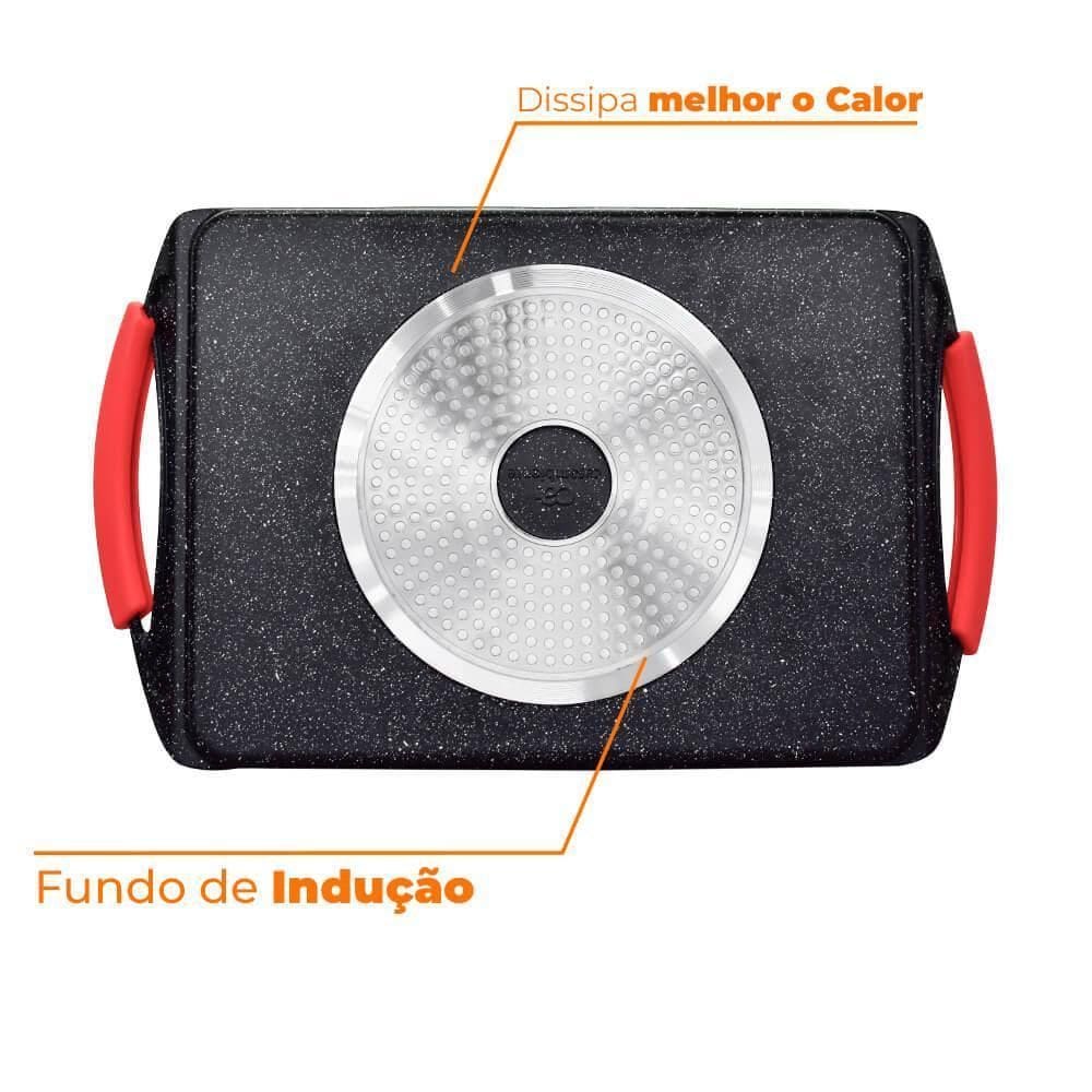 Chapa Grill Fogão E Indução Antiaderente Cerâmica Preto