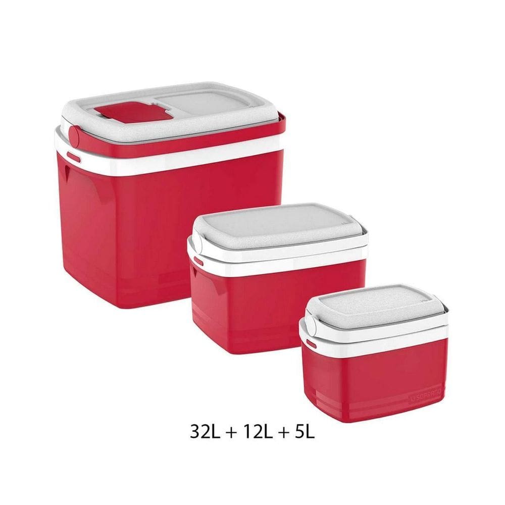 Combo Caixa Termica Cooler 32+12+5 Litros Tropical Vermelha