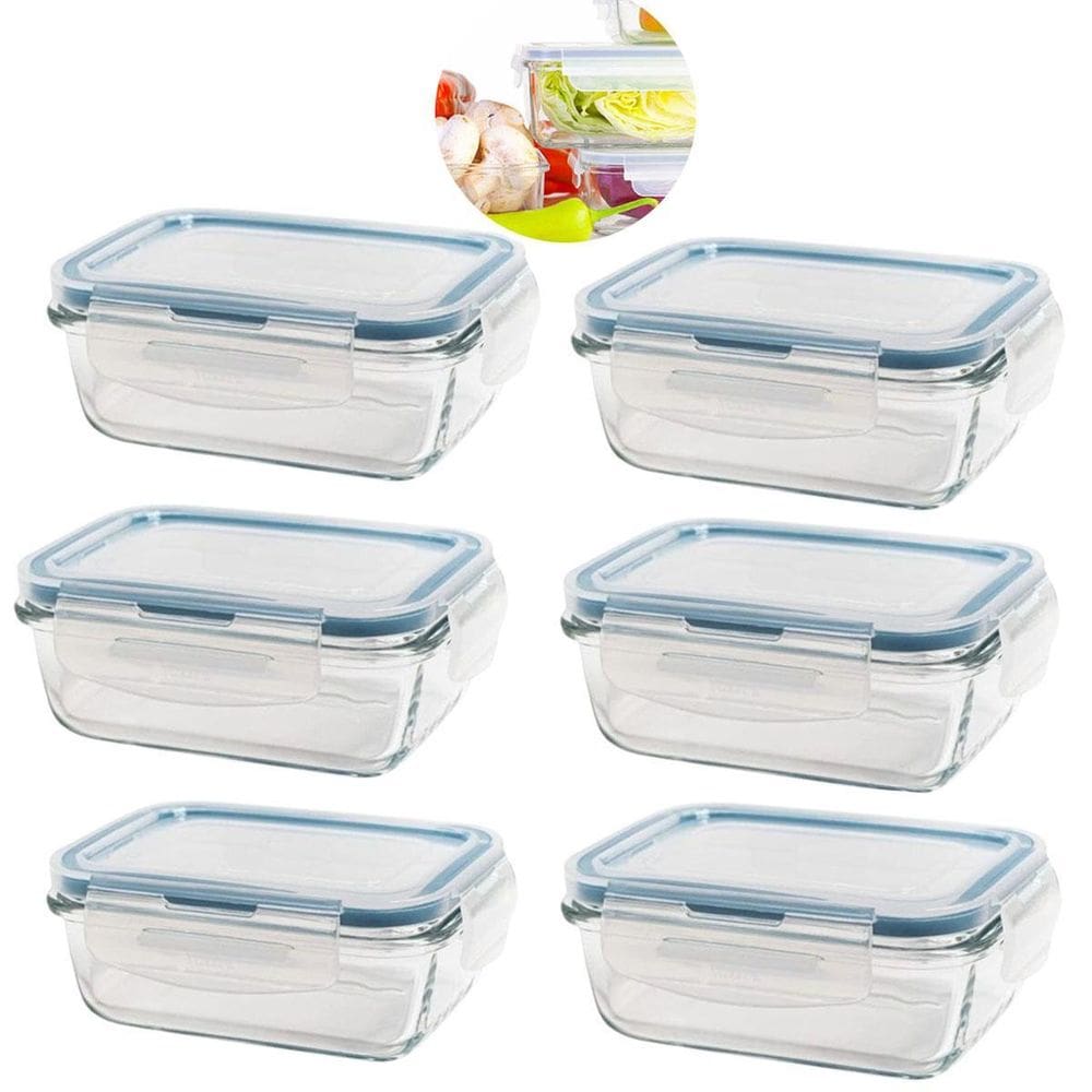 Kit 6 Potes De Vidro Hermético Com Trava E Vedação 840 Ml