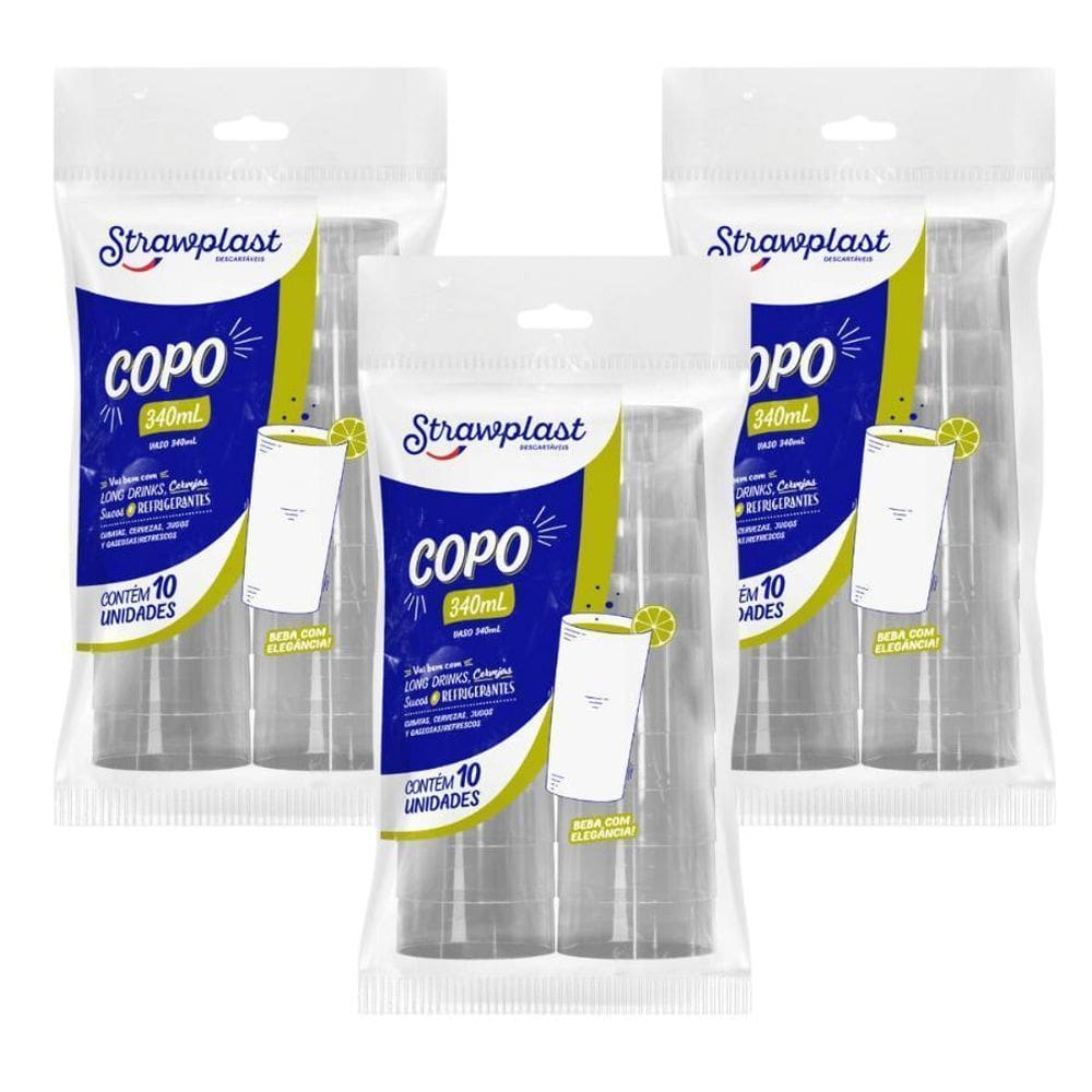 30 Copos Long Drink Acrílico 340Ml Strawplast