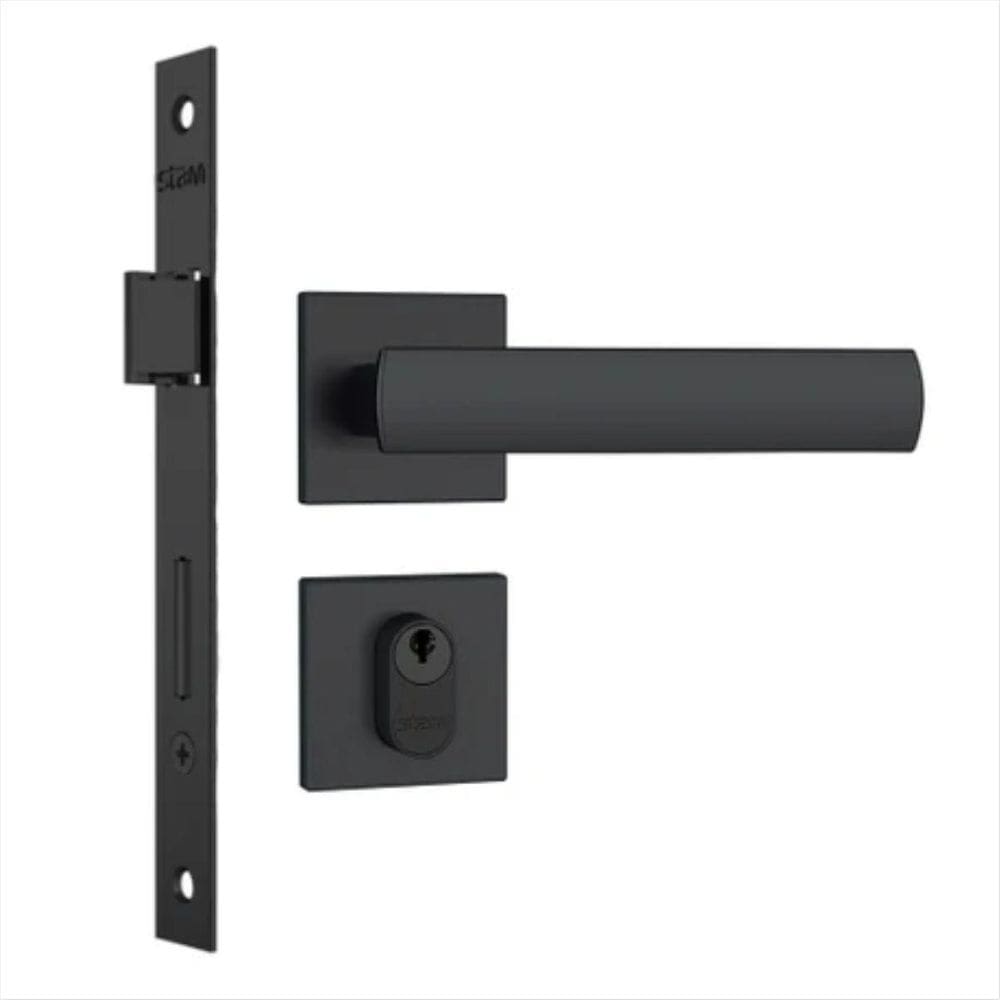Fechadura Externa Stam 803/35 Preto Fosco Roseta Quadrada