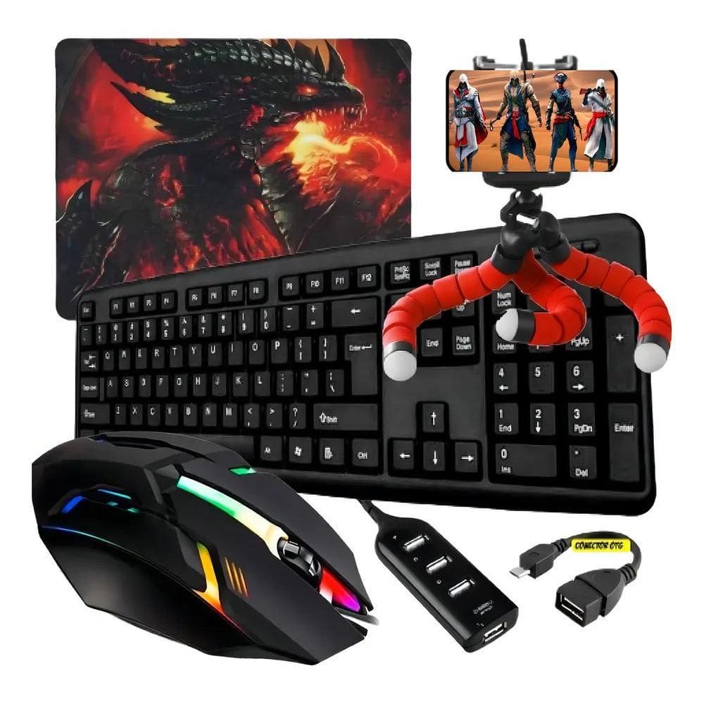 Kit Gamer Completo Mobilador Teclado Mouse Cor Preto Tipo C