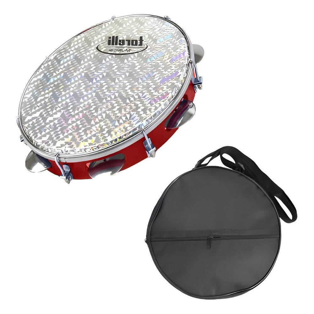 Pandeiro 10`` Vermelho Injetado Abs Torelli Tp308 Com Capa