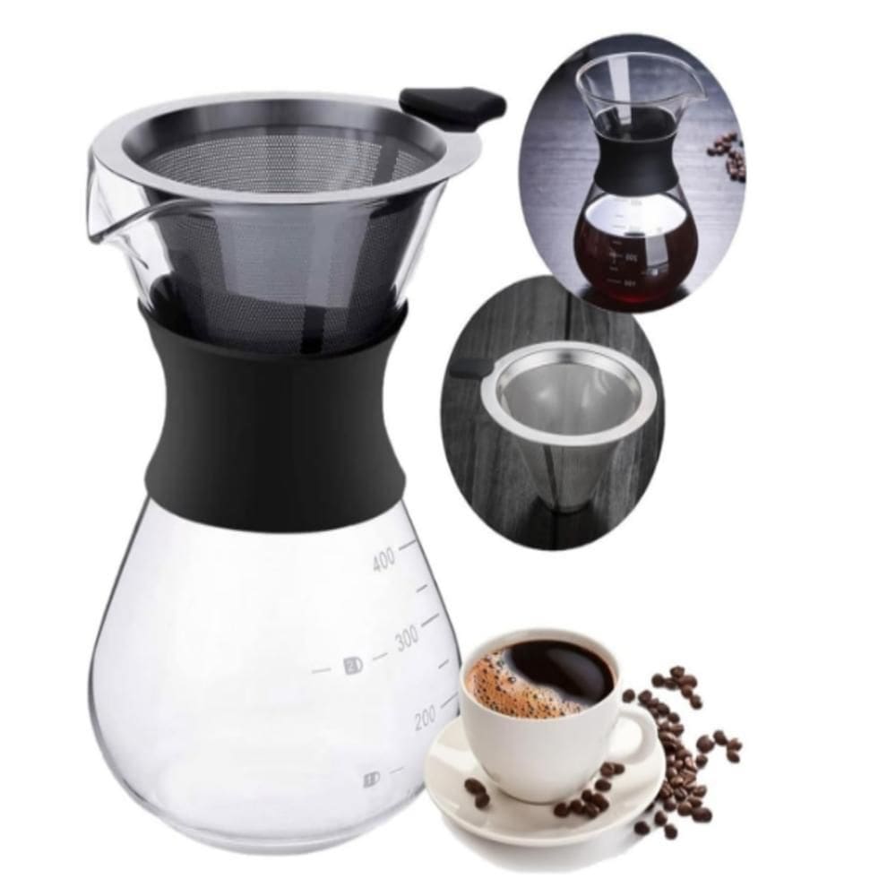 Cafeteira Vidro Coador Inox Filtro Passador Cafe 400Ml Bule