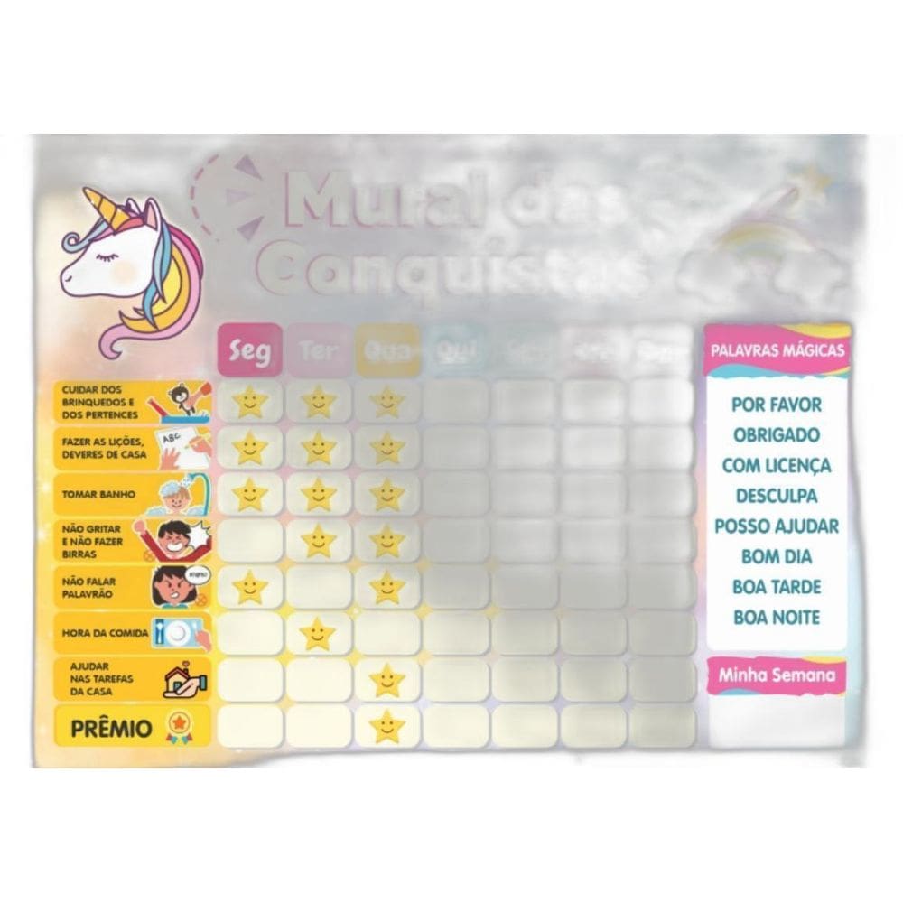 Quadro De Incentivo Rotina De Geladeira- Unicórnio Estrelas