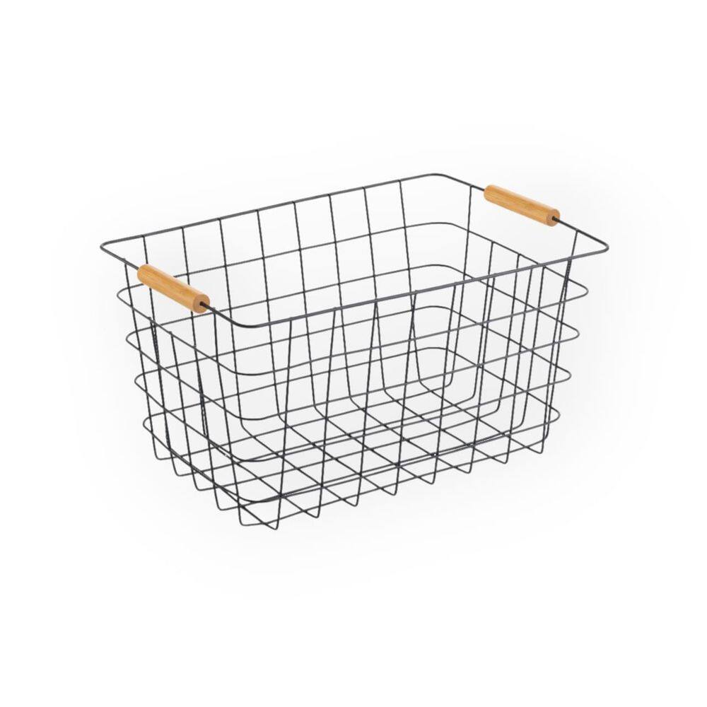 Cesto Aramado 24L Com Alca De Bambu Preto - Oikos Preto