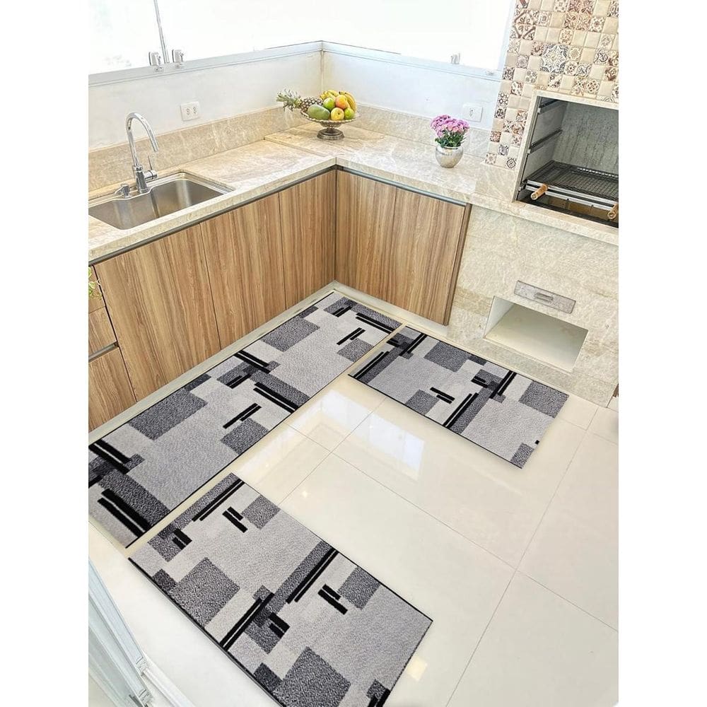 Kit 3 Peças Pa Jogo Tapete Cozinha Largo 0,66 Antiderrapante