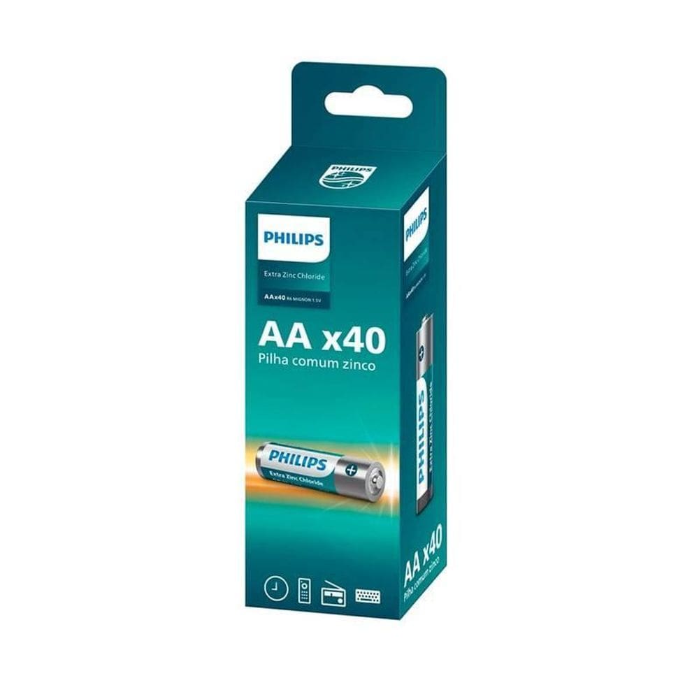 Pilha Comum Aa Tubo Com 40 Unidades Philips R6L40Tf/59