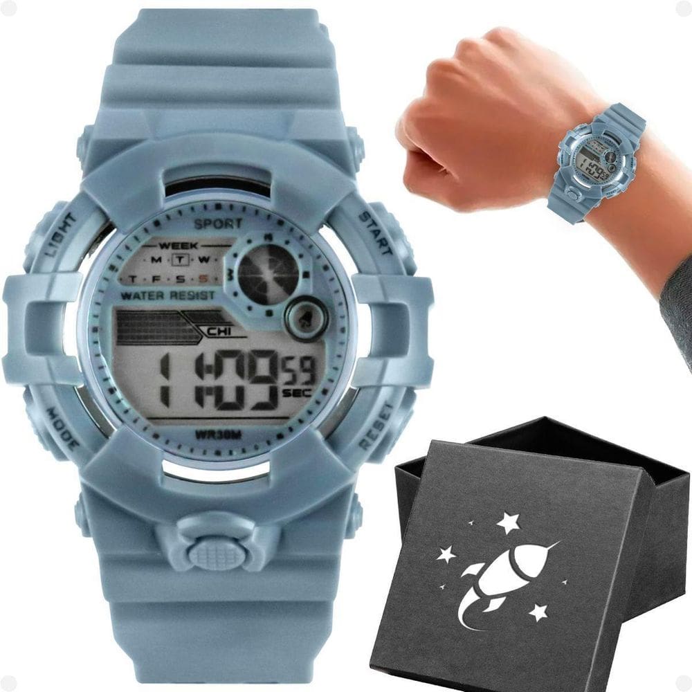 Relógio Criança Digital Infantil Silicone Menino + Caixa