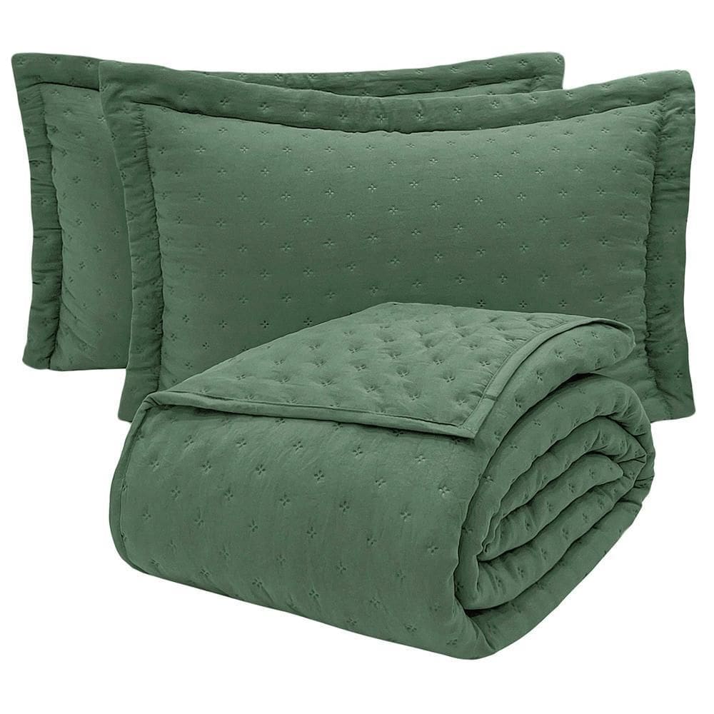 Kit Cobre Leito Colcha Ryviera King Dupla Face 3 Peças Verde