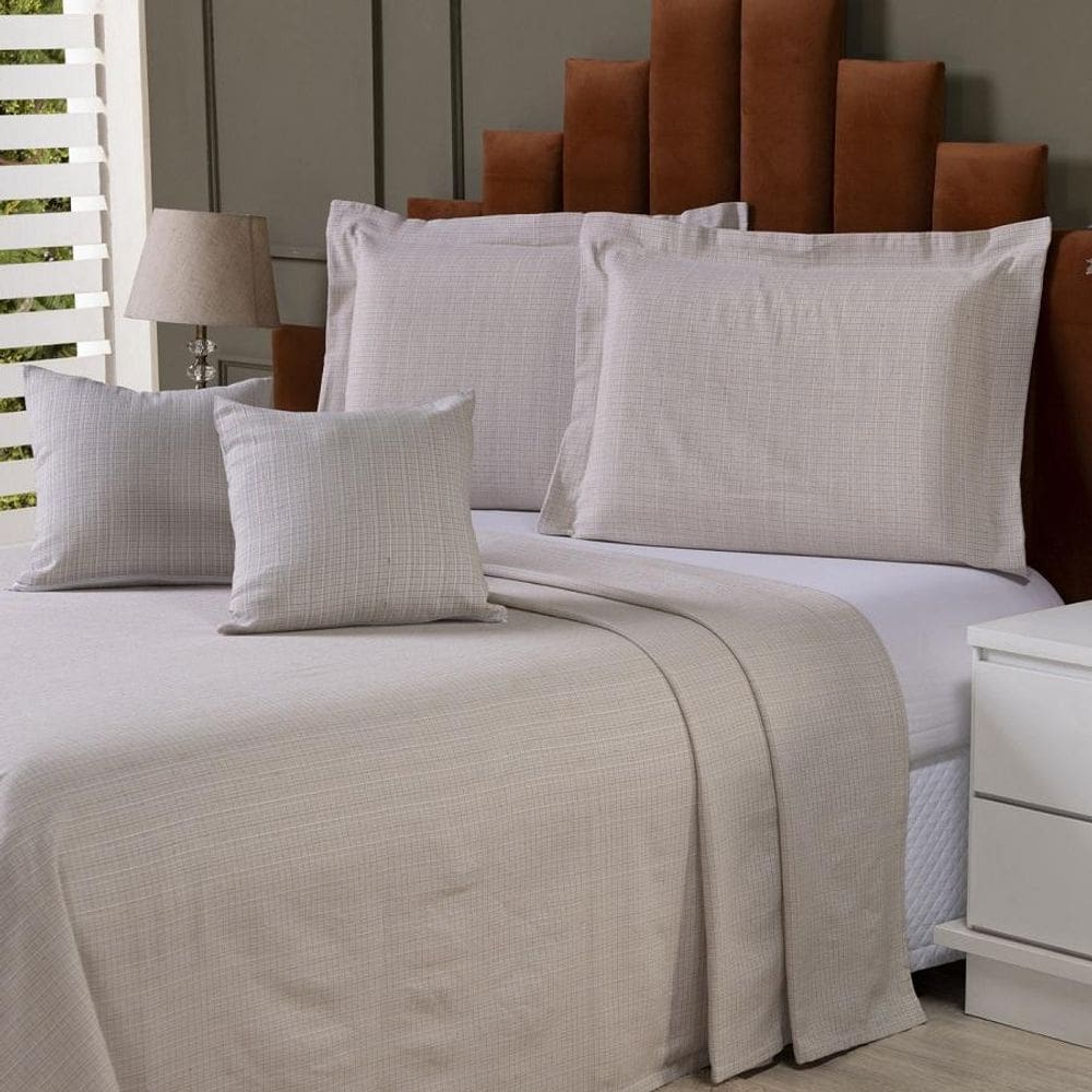 Colcha Cobre Leito King 5P Tecido Rústico Topázio Capa