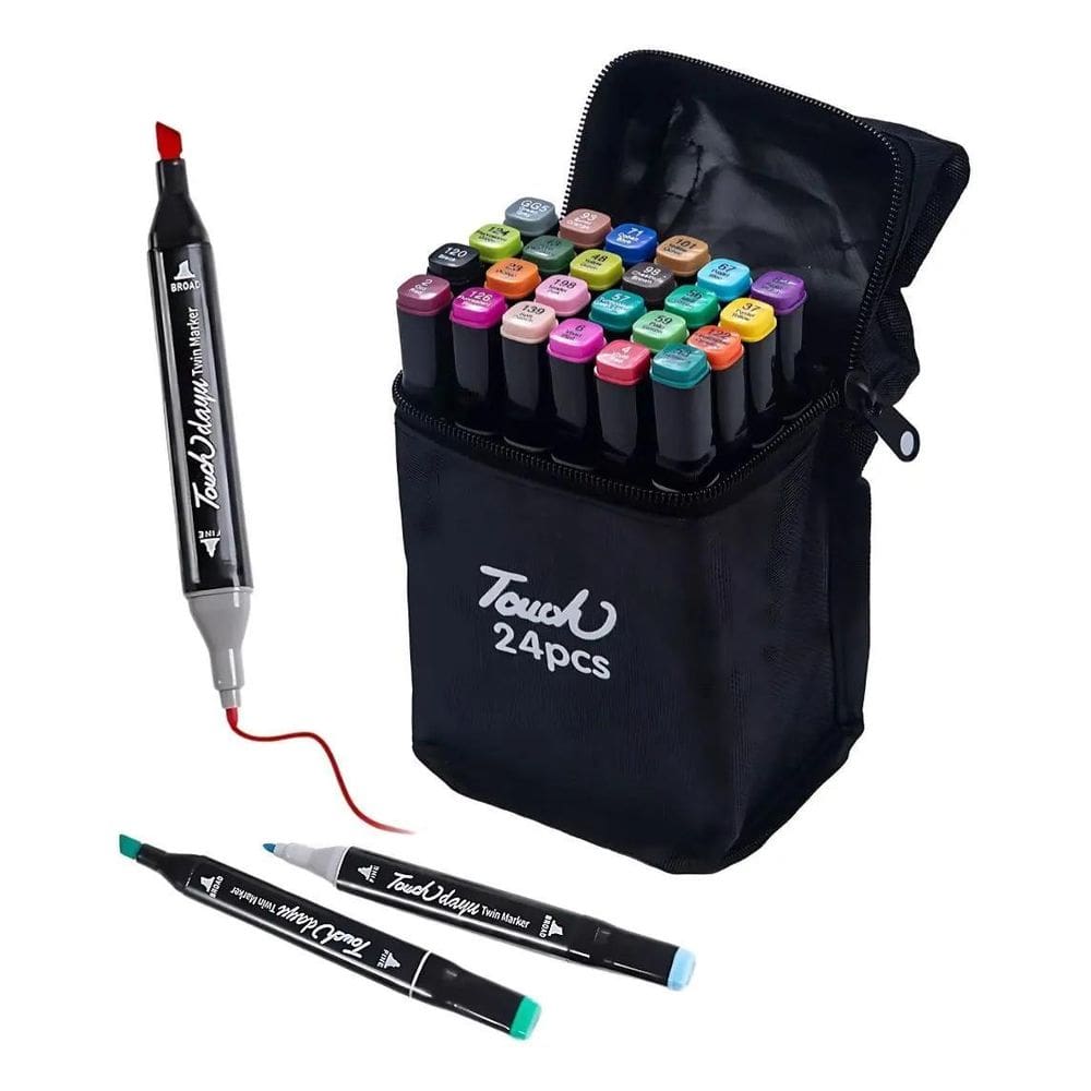 Super Marcador 24 Canetinha Coloridas Permanente Ponta Dupla