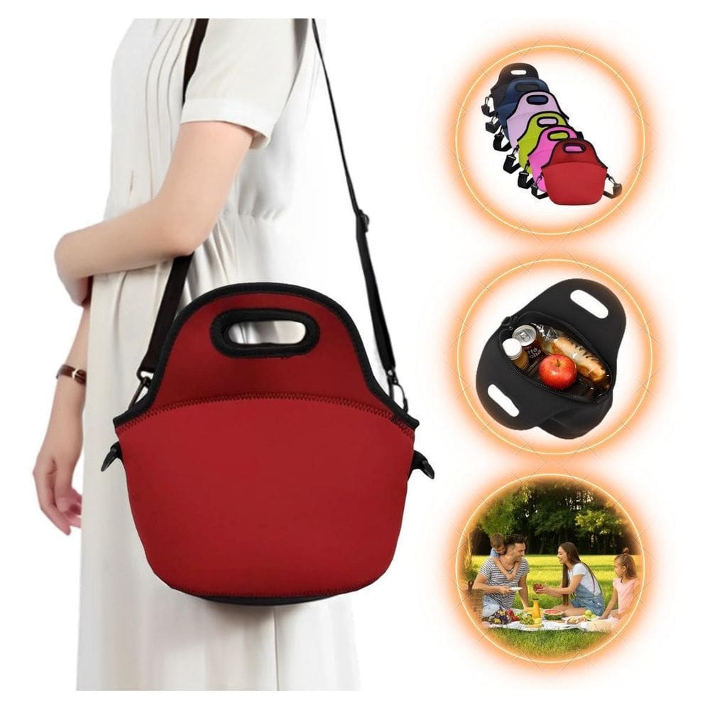 Bolsa Lancheira Térmica Neoprene Adulto Infantil Vermelha