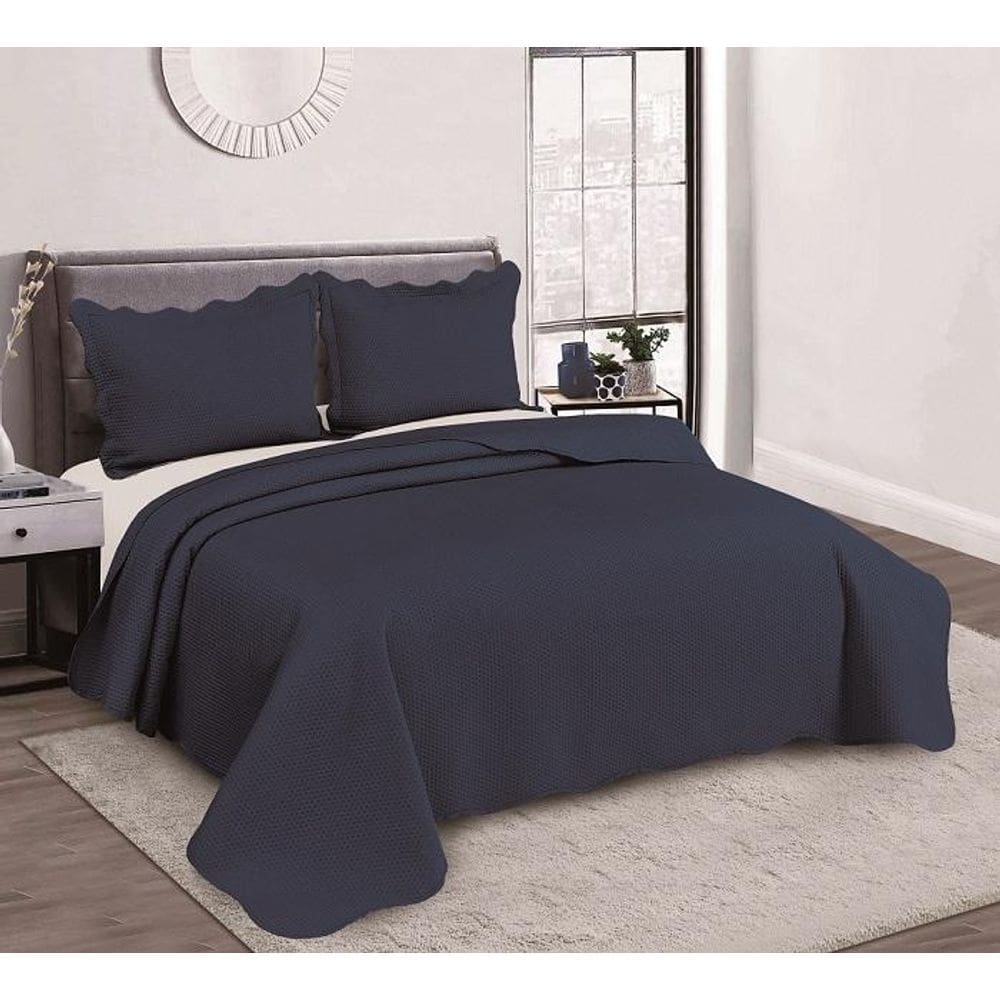Kit Cobre Leito Colcha Queen 3 Peças Bulet Azul Marinho