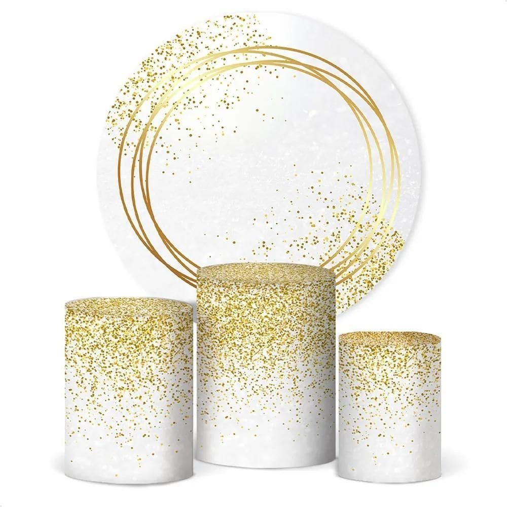 Painel De Festa E Capa Cilindro De Geométrico Glitter Dourad