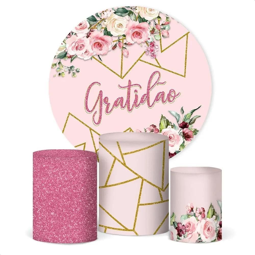 Painel De Festa E Capa Cilindro Decoração Sub Gratidão Flora