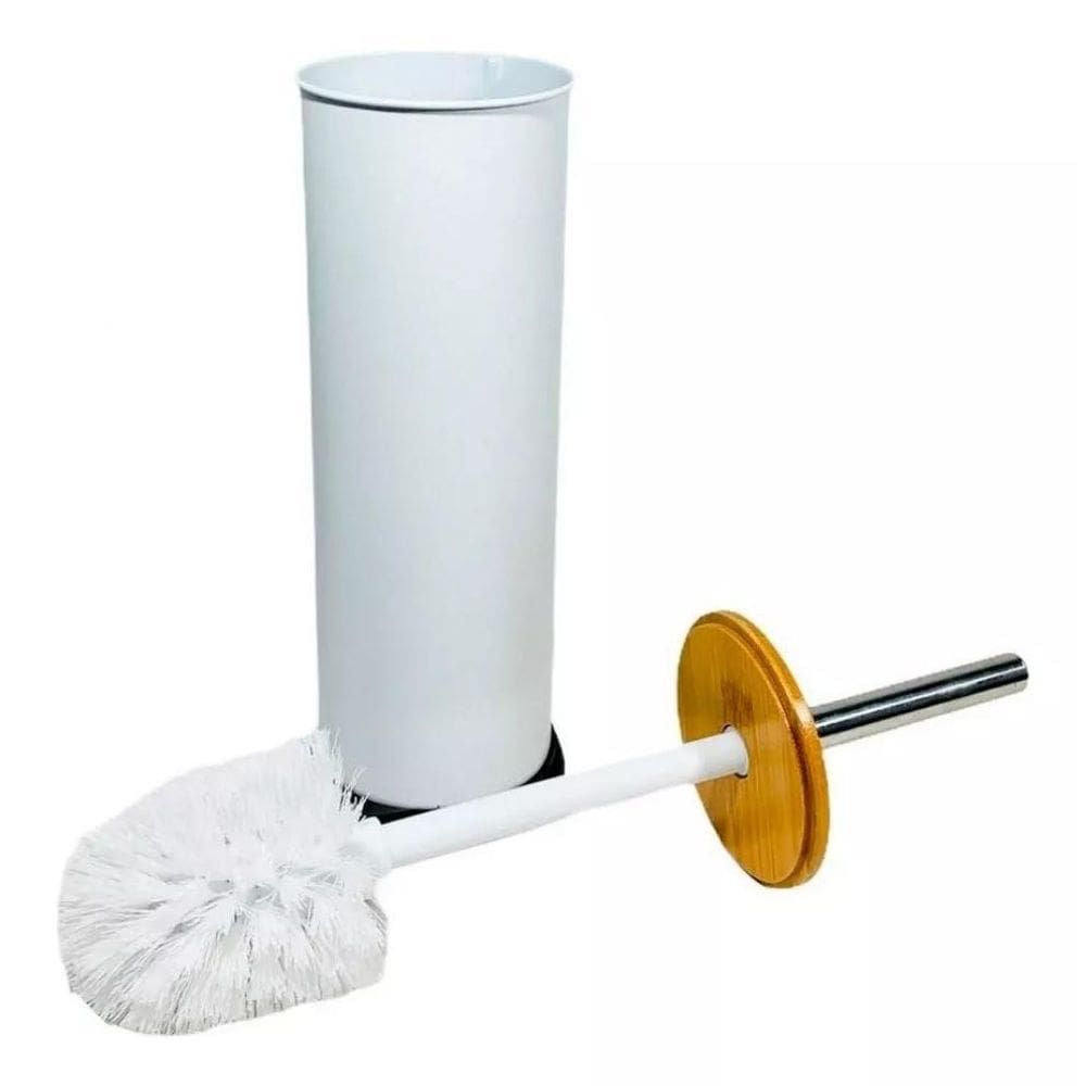 Escova Sanitaria Tampa Bambu E Suporte Soft Branco Paramount