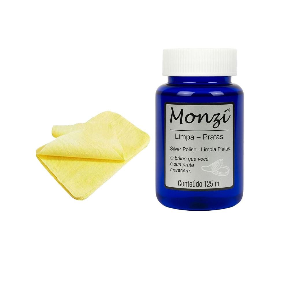 Kit 1 Limpa Pratas 925 Monzi 125Ml Grande + 1 Flanela Pano