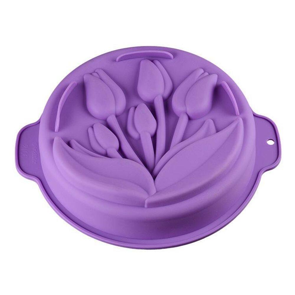 Forma Molde Assadeira Silicone Bolo 32.4Cm Tulipa Flor Doces
