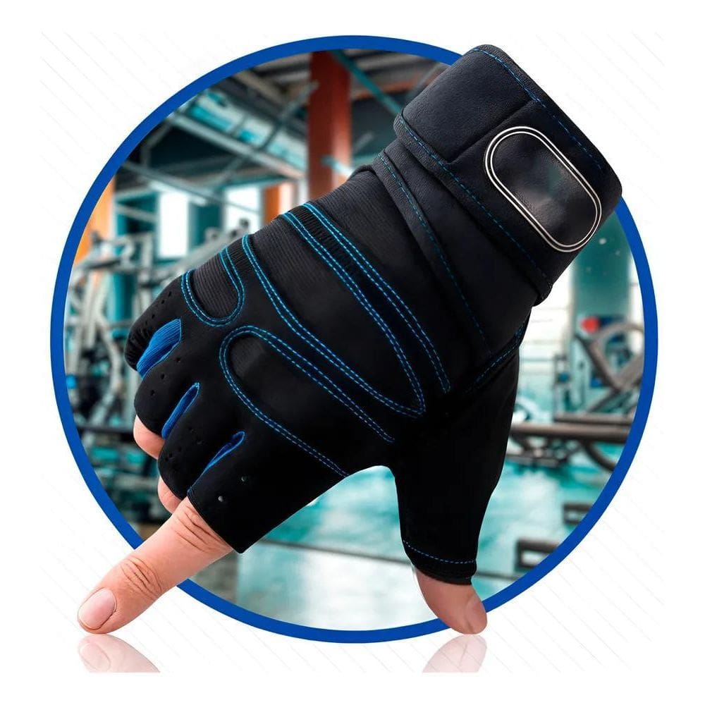 Luva Academia Musculação Esporte Neo Preto  Detalhes Azul  G