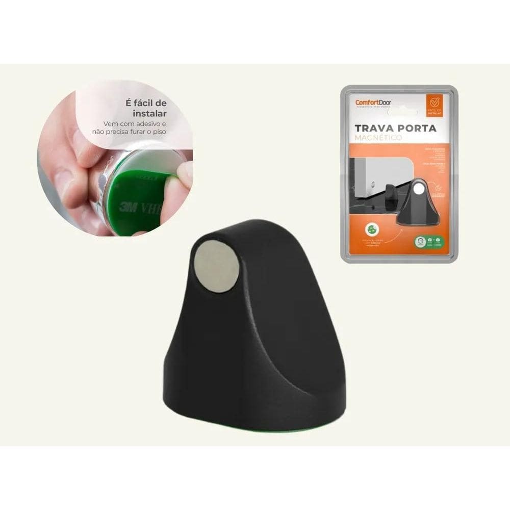 Fixador Trava Porta Magnético Prendedo Preto Fosco