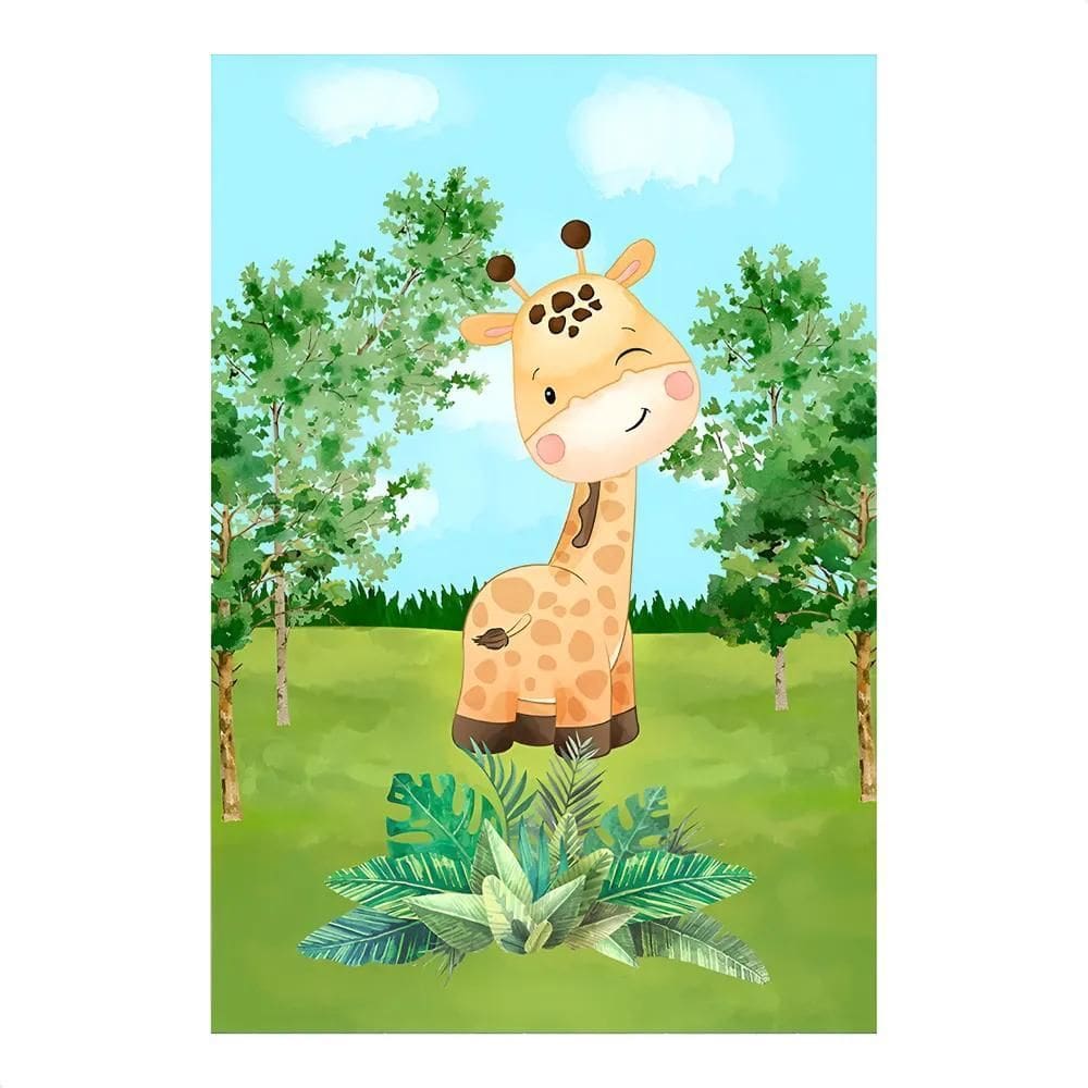 Painel De Festa Retangular Aniversário Sub Safári Girafinha