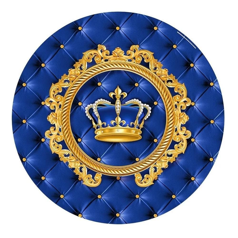 Painel Festa Redondo Sublimado 3D Tecido C Realeza Menino Az