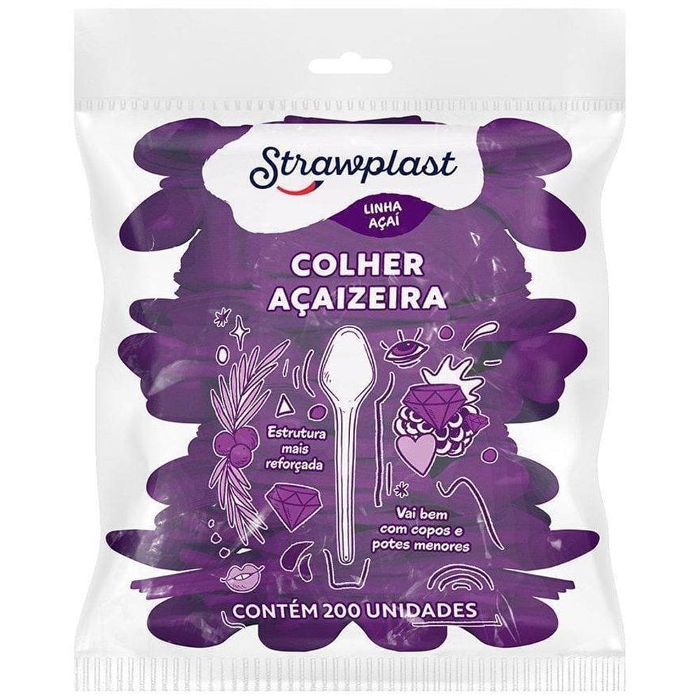 Colher Açaí Pequena Roxa Açaizera Strawplast - 200 Unidades