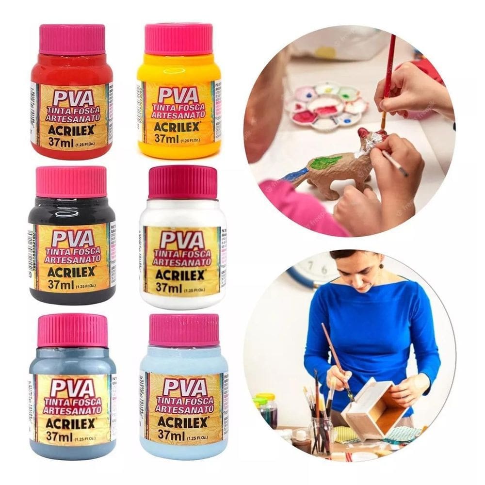 Tinta Para Artesanato Fosca Pva 37Ml Kit Com 6 Cores Acrilex