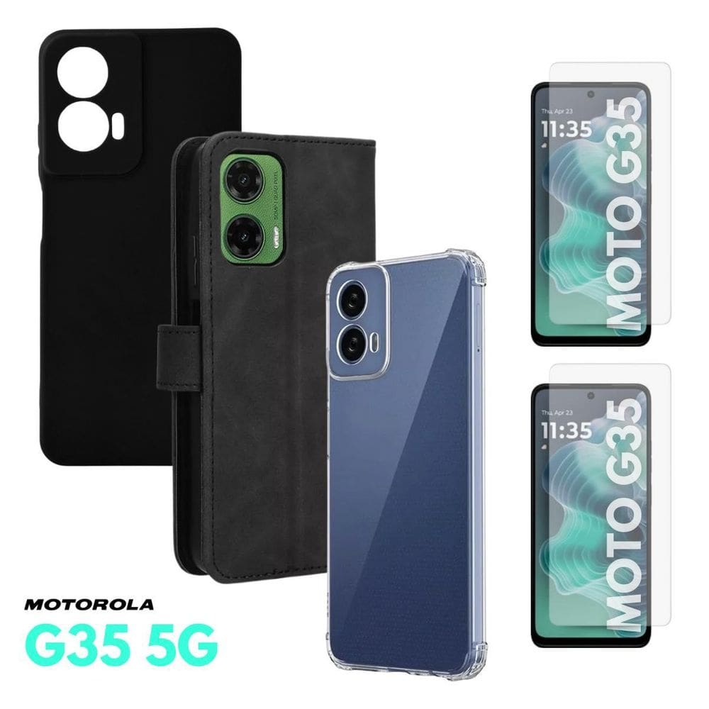 Kit Completo Motorola Moto G35 Carteira + Capa Preta +
