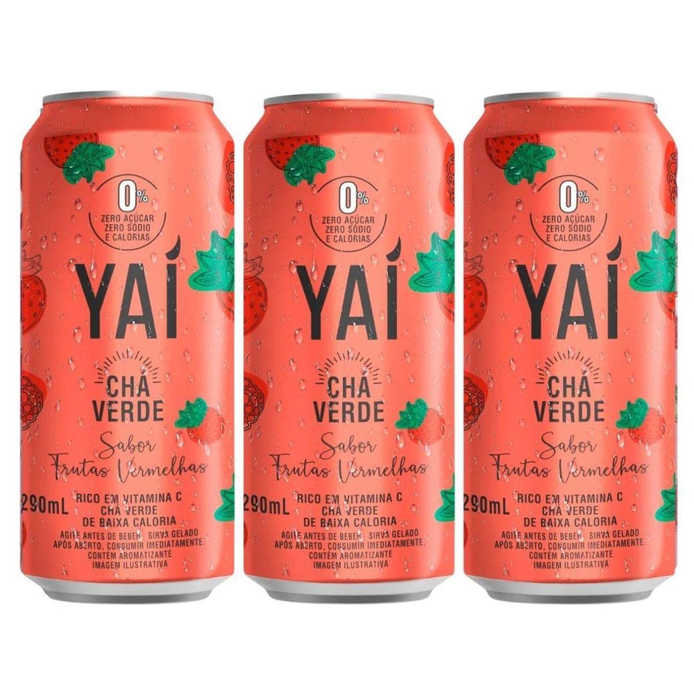 Kit 3 Chas Verde Sabor Frutas Vermelhas Naturais 290Ml Yai