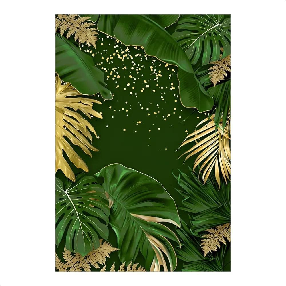 Painel De Festa Retangular Aniversário Sub Folhagem Dourado